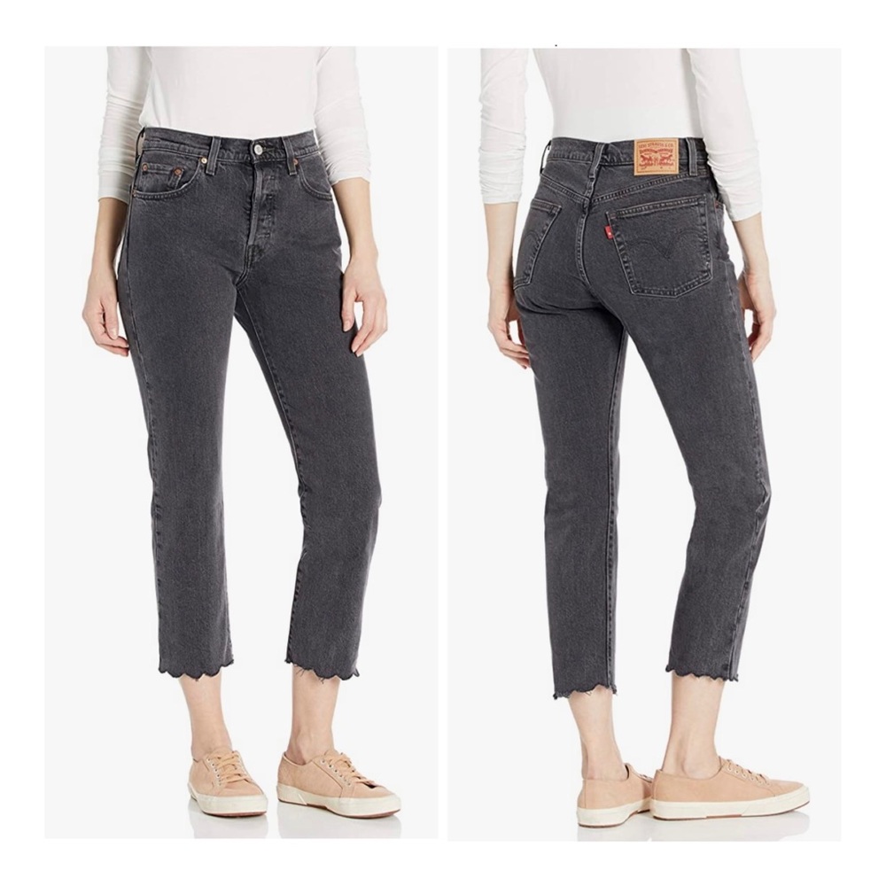 Levi’s 501 High Waist Crop Zig Zag Hem Washed Women’s Straight Jeans Sz 24 NWT
